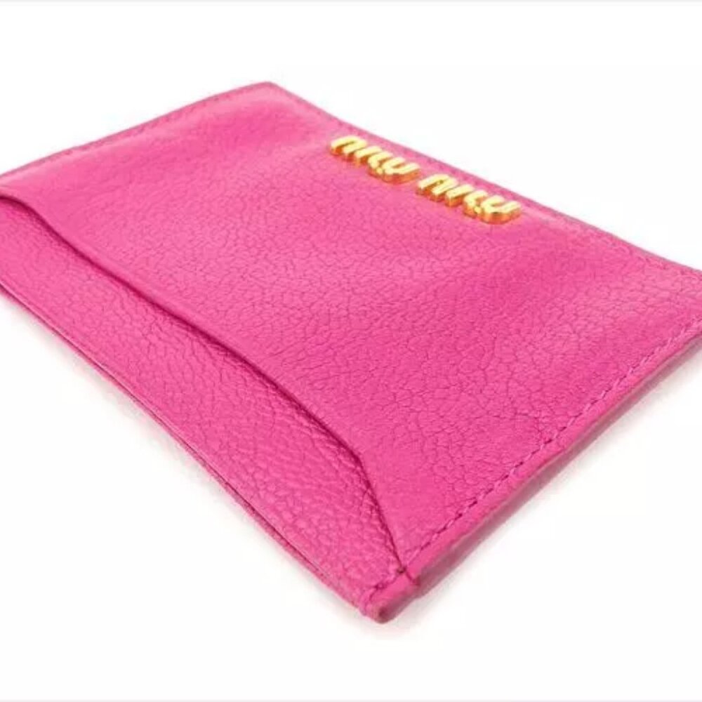 Miu Miu Card Case Logo Pink Gold leather Woman Authentic Used D1954 - Picture 4 of 7